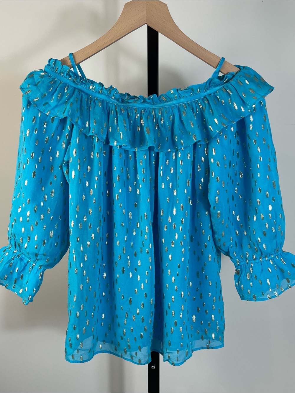 Lilly Pulitzer Ceecee Off Shoulder Turquoise Oasis Metallic Shimmer Top S NWT